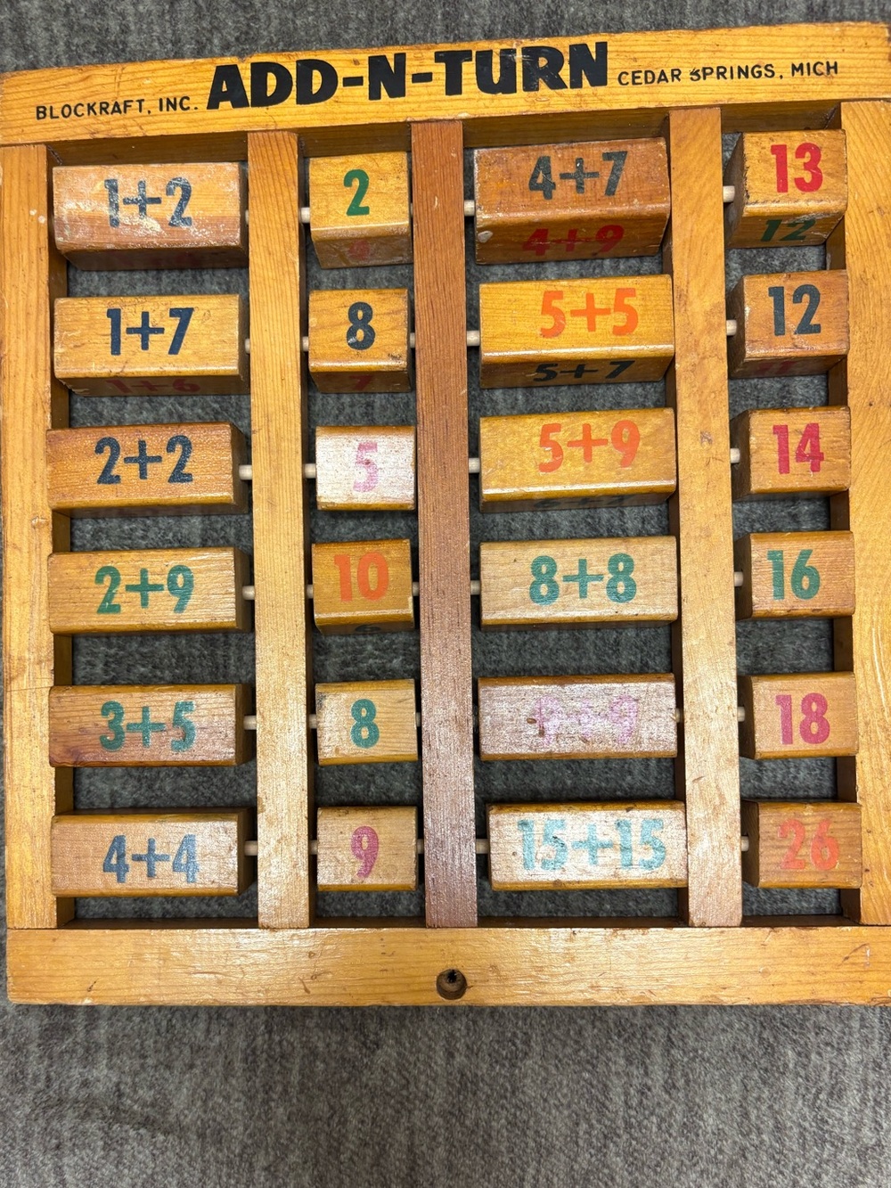 Blockraft ADD-N-TURN Wooden Math Puzzle - Natural Wood with Multicolor Numbers